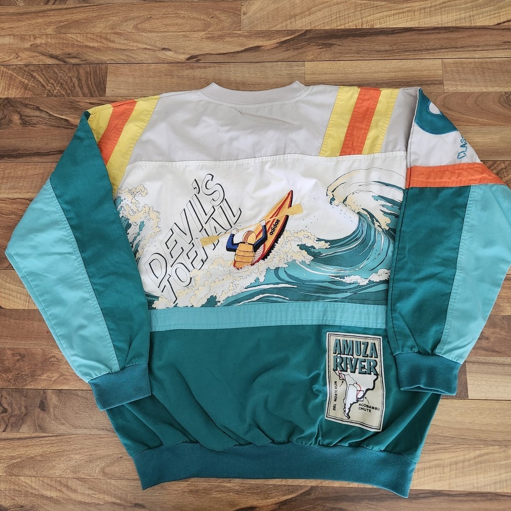 Vintage 80s Adidas Devil's Toenail Kayaking Graphic Crewneck Sweatshirt XXL